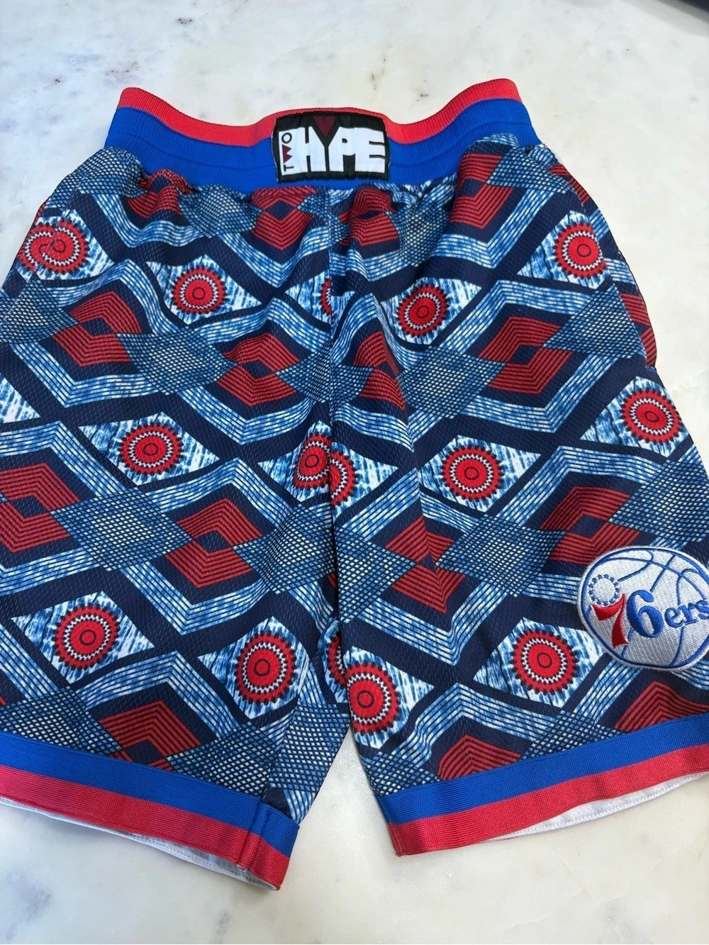 Hype 76ers NBA Originals Geometric Athletic Shorts Blue & Red Small